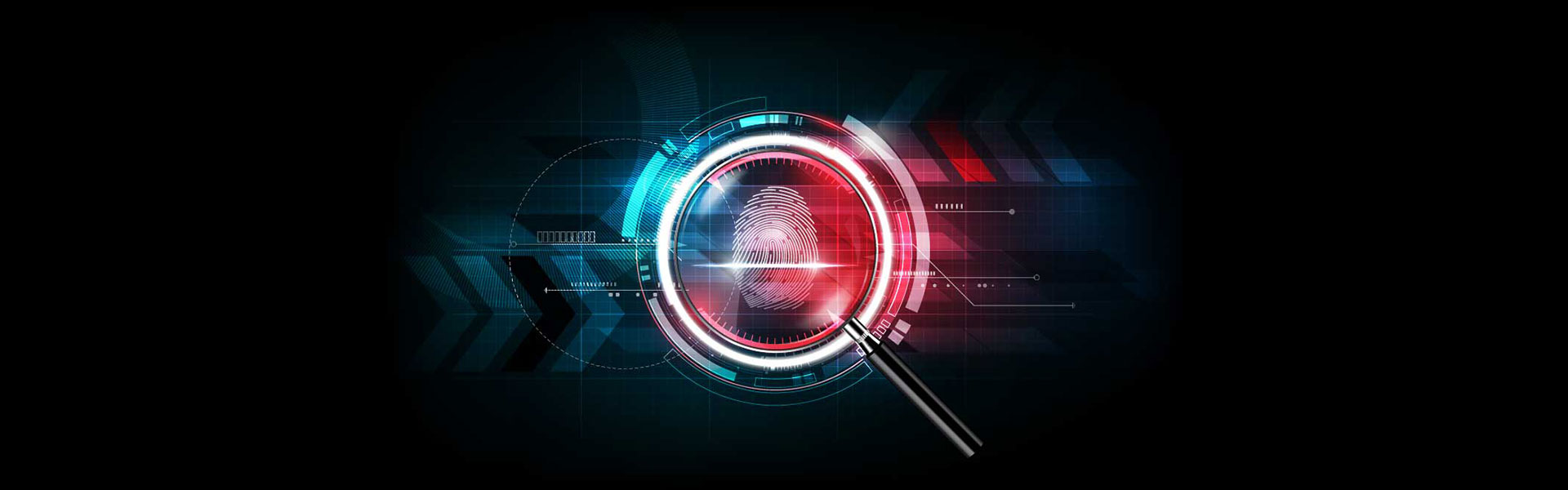 magnifying glass on fingerprint representing digital forensics